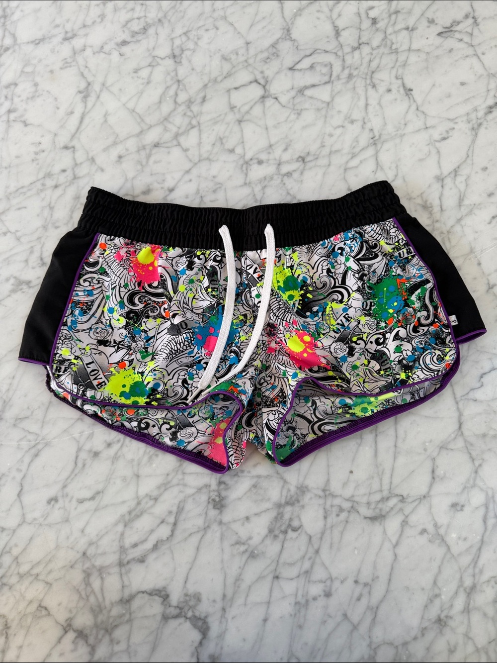 Vintage OP Y2K Juniors Sz 7-9 Neon Paint-Splash Shorts Women’s S